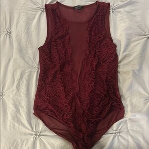 Sheer Lace Burgundy Bodysuit